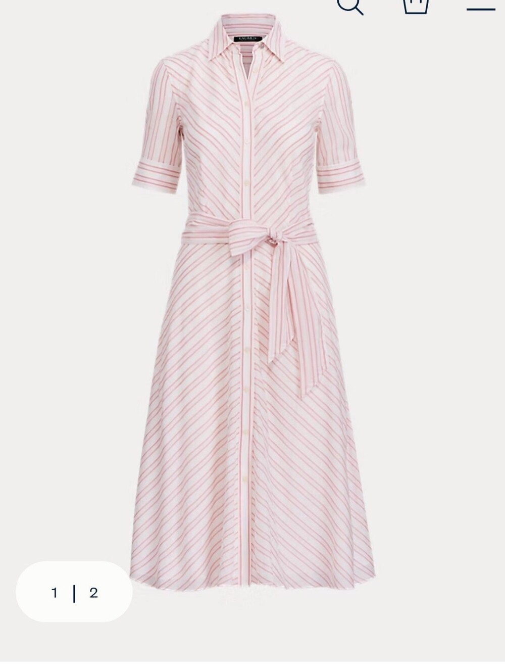 Ralph Lauren Pink Striped Midi Shirt Dress with Tie Waist